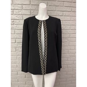 Tahari Arthur S Levine Women Sliver Embroidered Detail Black Blazer Size 10